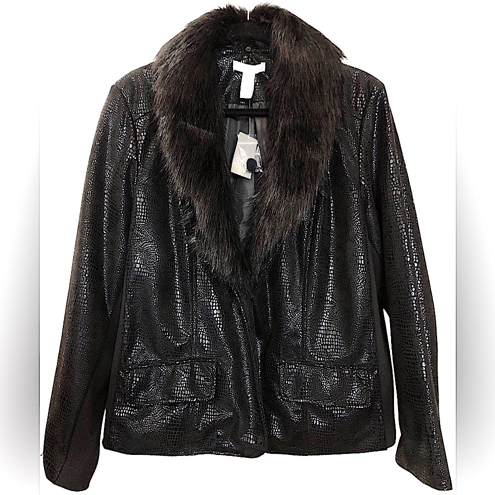 CHICO'S REMOVABLE FAUX FUR COLLAR JACKET, XL